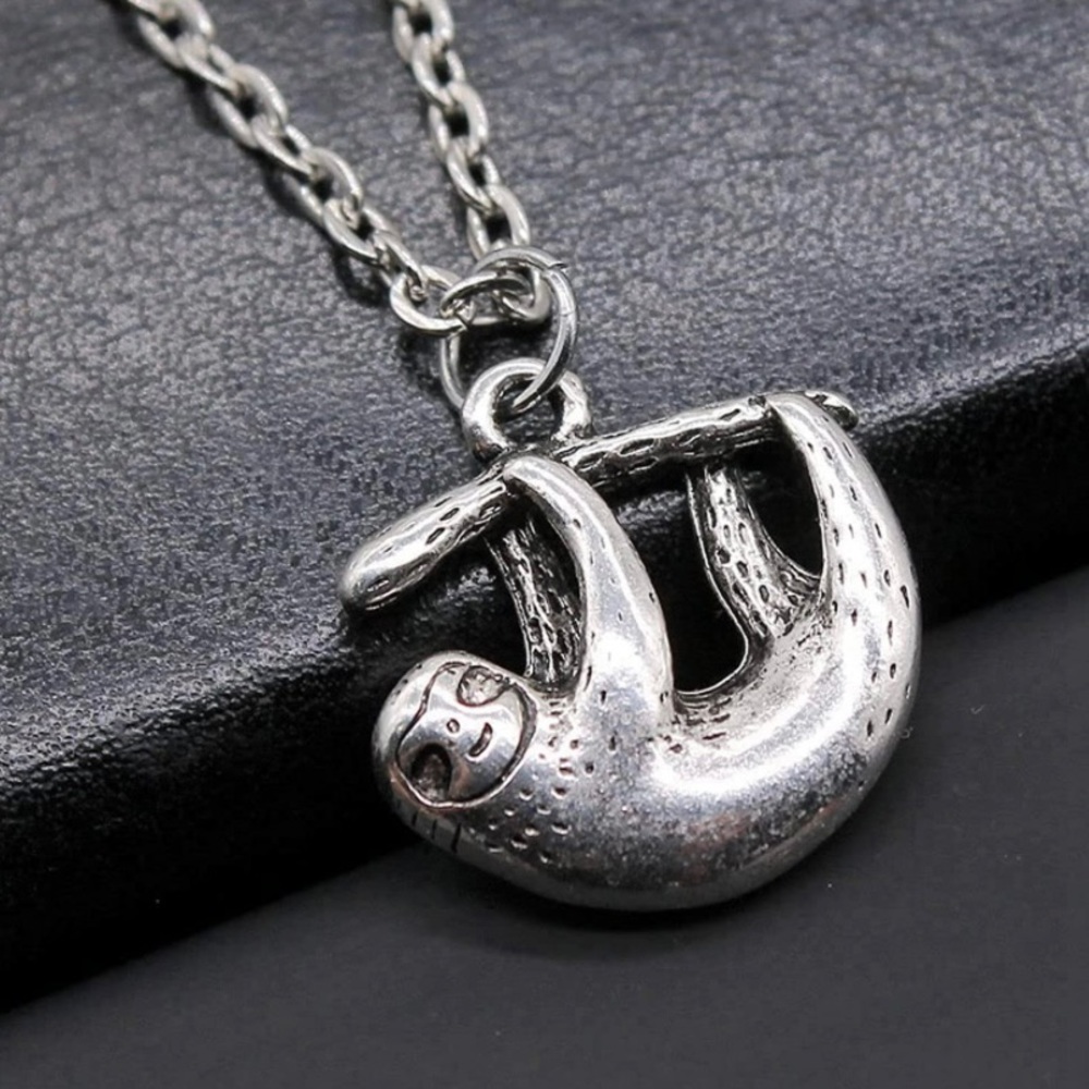 Cute Sloth Hanging From Branch Necklace